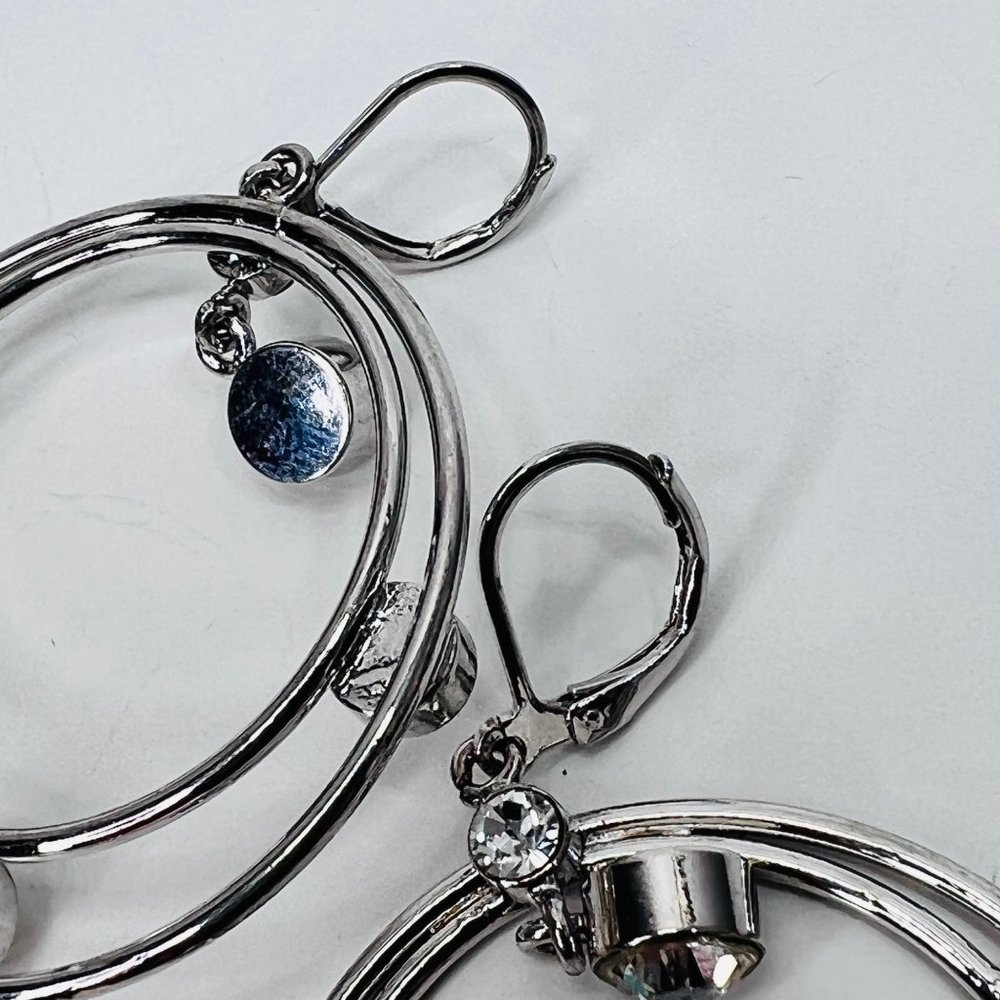 Rhinestone Silver Dangle Hoop Statement Earrings … - image 6